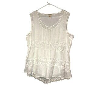 Sundance White Sleeveless Lace Mesh Tunic Top 100% Cotton Made In India Size XL